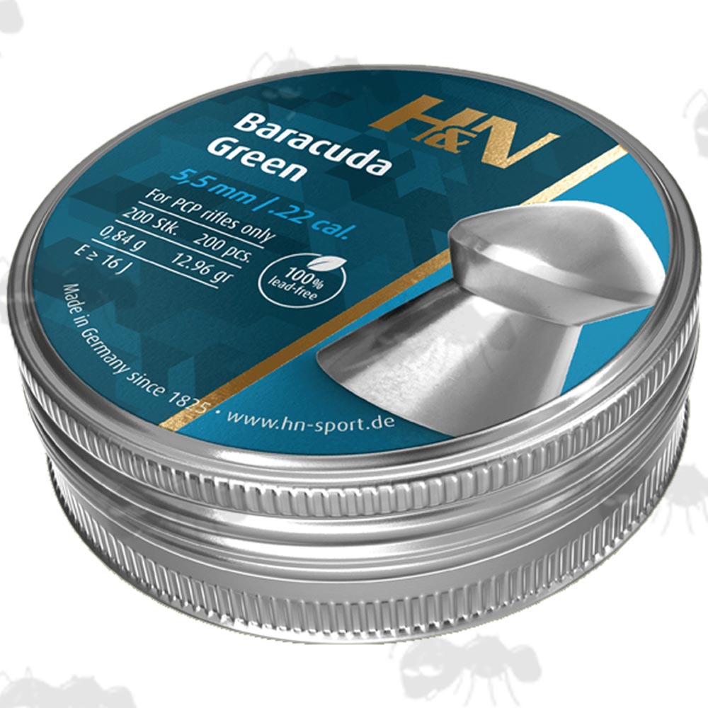 Tin Of 200 x .22 / 5.5mm Calibre H&N Baracuda Green Line Lead Free PCP Air Rifle Pellets