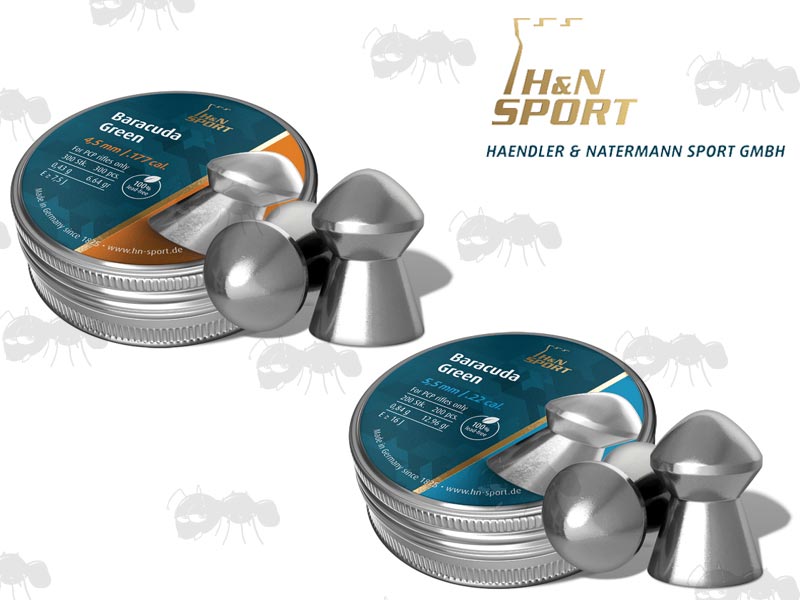 Tin Of .177 / 4.5mm and .22 / 5.5mm Calibre H&N Baracuda Green Line Lead Free PCP Air Rifle Pellets