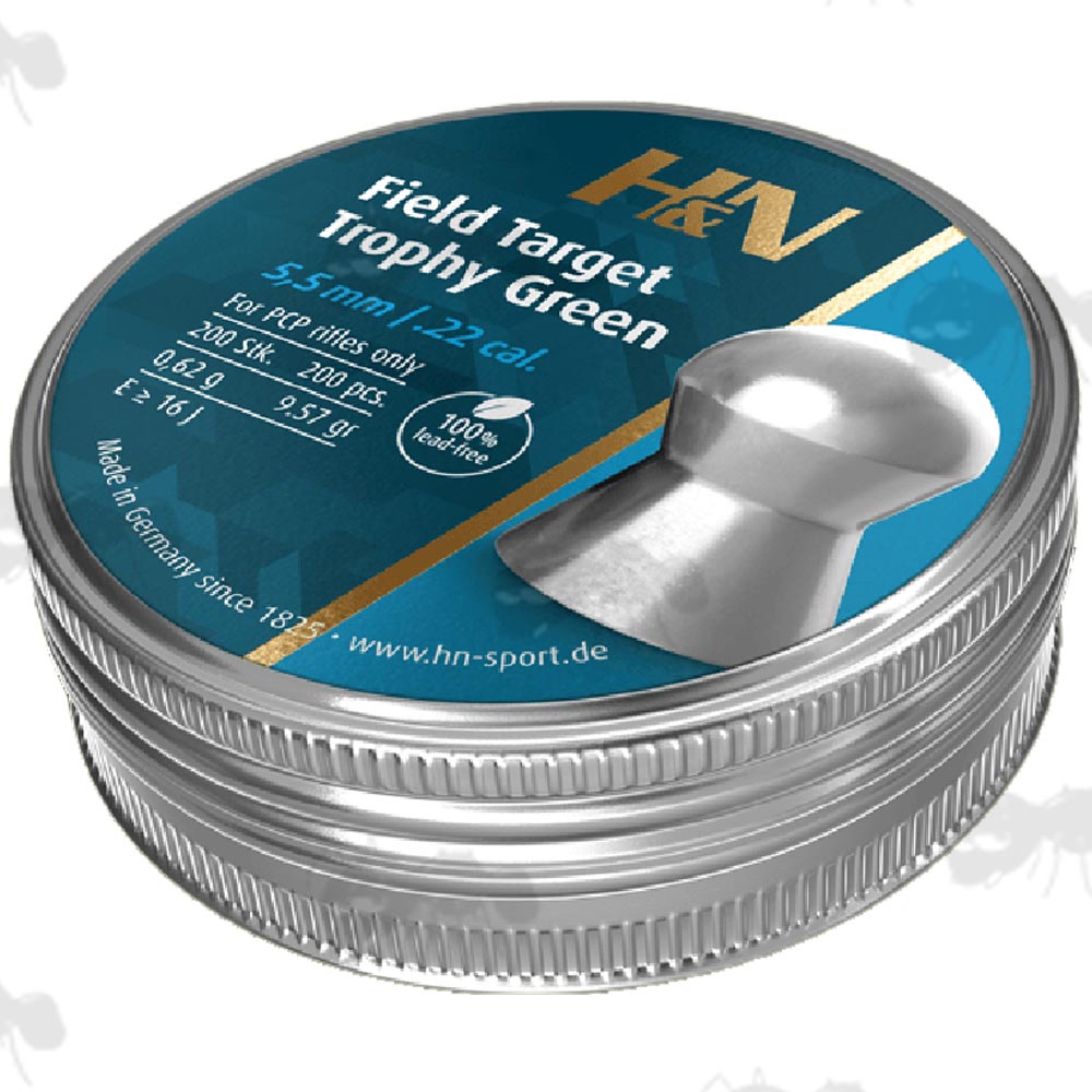 Tin Of 200 x .22 / 5.5mm Calibre H&N Field Target Trophy Green Line Lead Free PCP Air Rifle Pellets