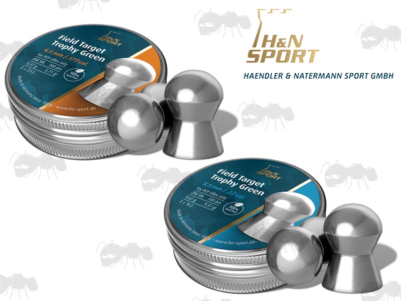 Tin Of .177 / 4.5mm and .22 / 5.5mm Calibre H&N Field Target Trophy Green Line Lead Free PCP Air Rifle Pellets