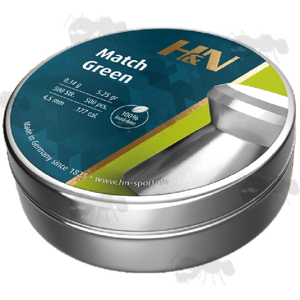 Tin Of 500 x .177 / 4.5mm Calibre H&N Match Green Line Lead Free Air Gun Pellets