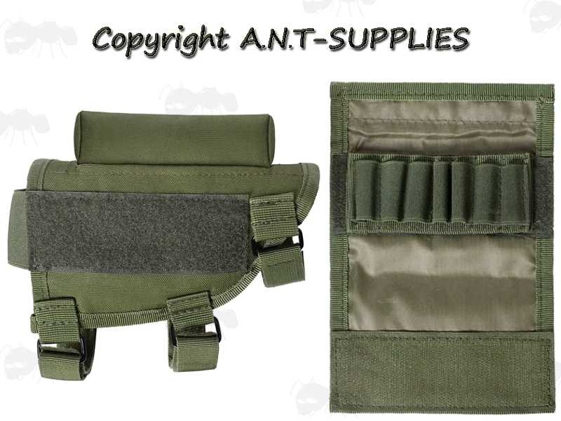 Green Rifle / Shotgun Cheek Rest Ammo Holder Shown with Ammo Wallet Removed