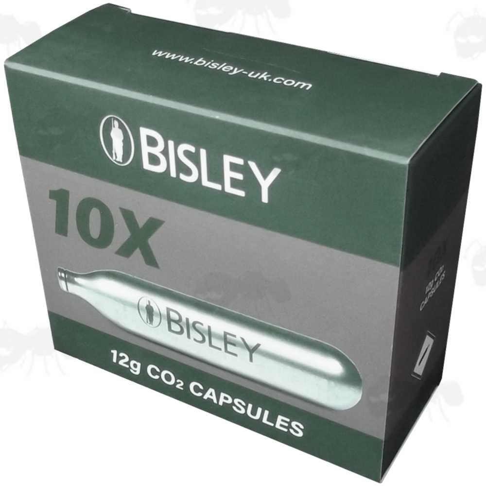 Ten Bisley 12g Co2 Gas Capsules In Retail Box Packaging