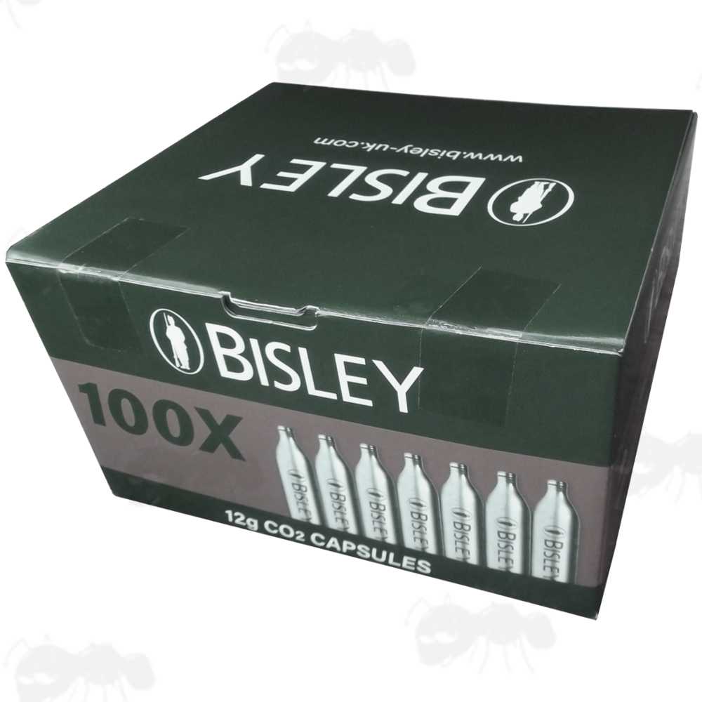 One-Hundred Bisley 12g Co2 Gas Capsules In Retail Box Packaging