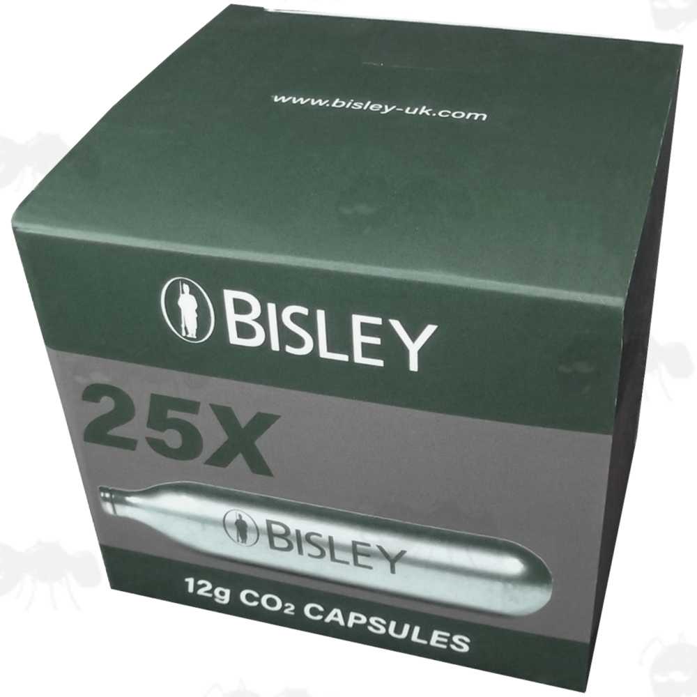Twenty-Five Bisley 12g Co2 Gas Capsules In Retail Box Packaging