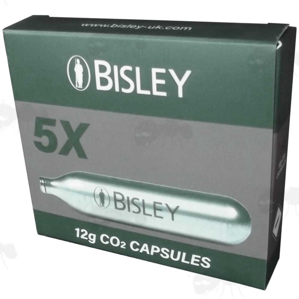Five Bisley 12g Co2 Gas Capsules In Retail Box Packaging