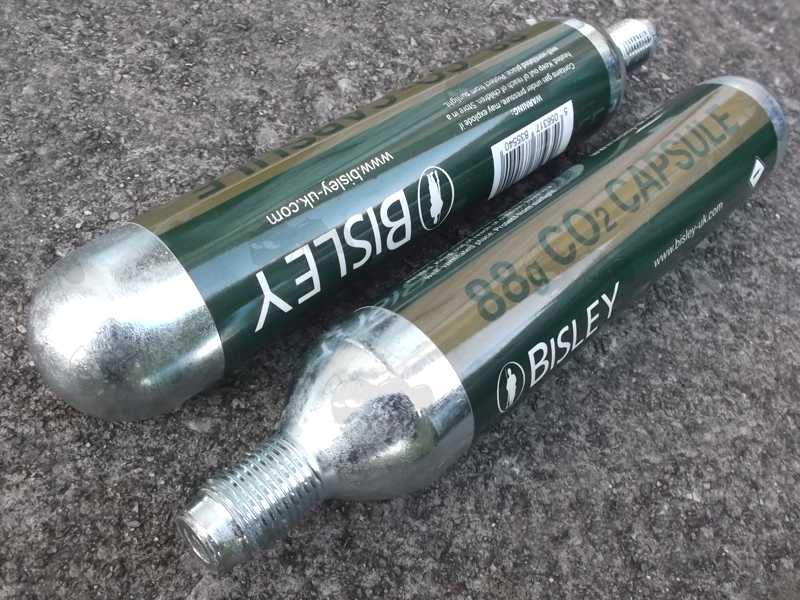 Two Large 88g Bisley CO2 Capsules with Threaded Fitting Ends