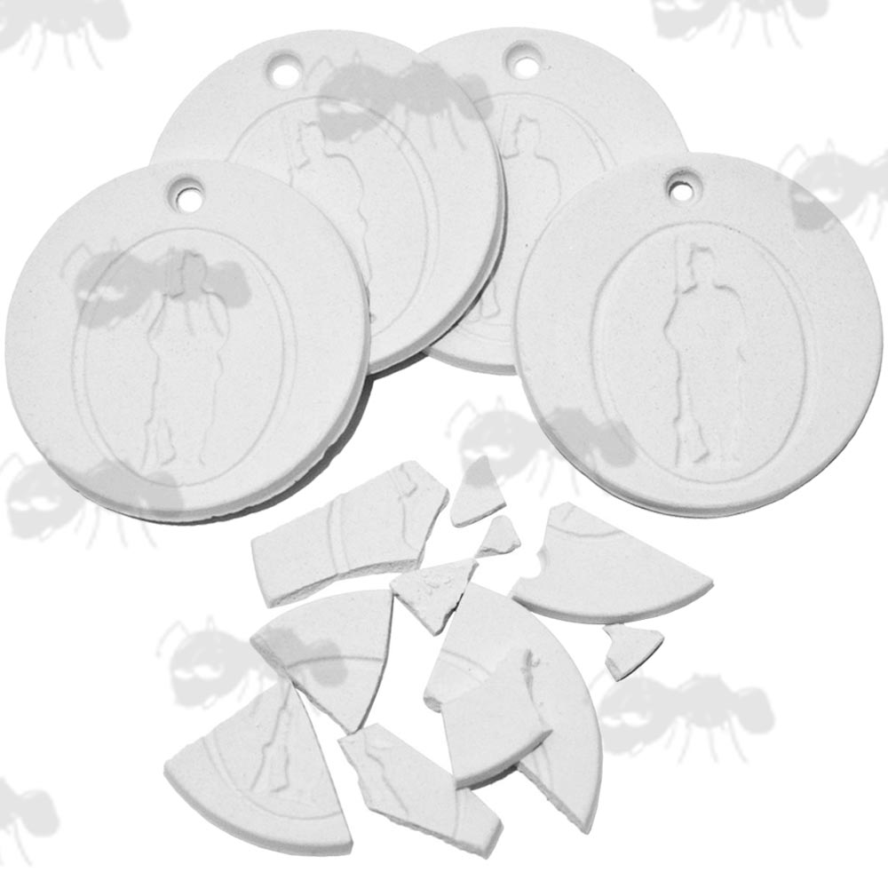 Five Bisley Shoot-N-Smash Chalk Target Disc, One Exploded