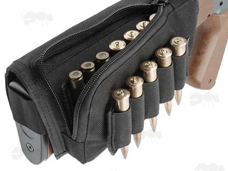 Black Cheek Rest with Pouch and Ammo Holder on Rifle Butt