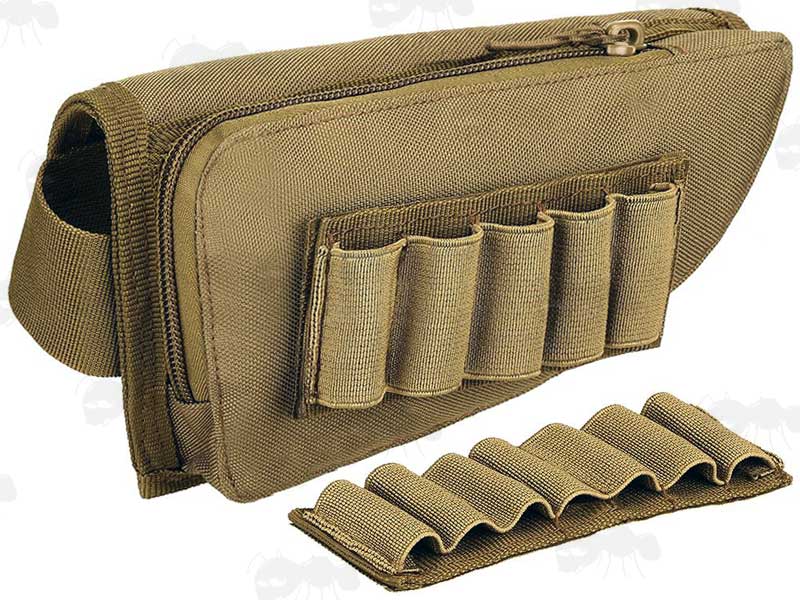 Khaki Shotgun Butt Cheek Rest with Pouch and Ammo Holder