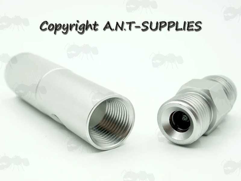 Unscrewed View of The 12g Co2 Capsule to Paintball Tank Adapter