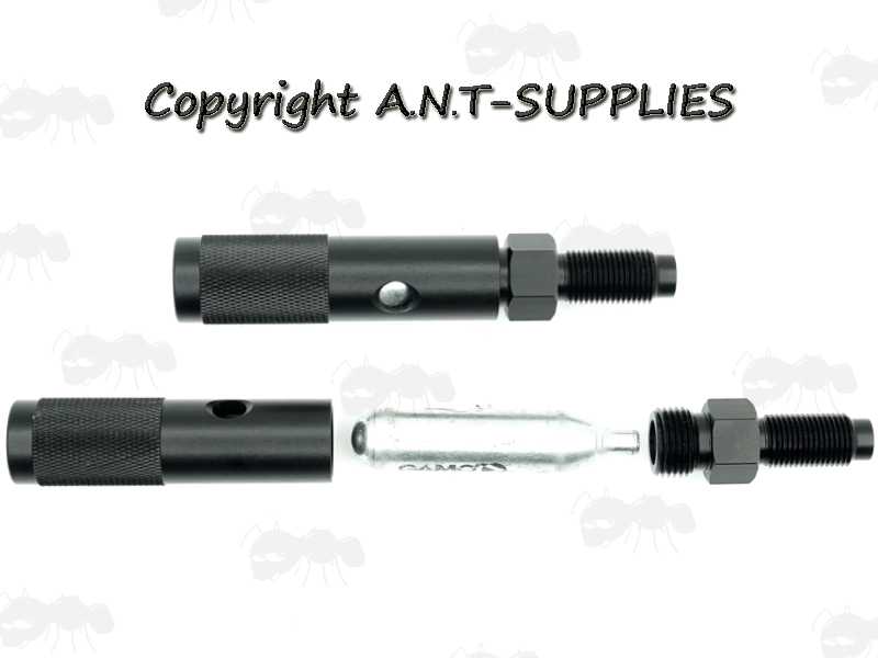 12g Co2 Capsule to 88g Quick Change Adapter Tube, Shown Dismantled with a Gamo Co2 Capsule