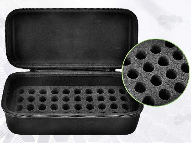 Open View of The Foam Padding inside The Black Soft Canvas Storage Case for Forty 8g or 12g Co2 / N2O Gas Capsules