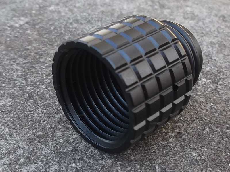 View of The Inner Threads on The Black Anodised Metal Thread Protector Cap for HPA Tanks and CO2 Cylinder Regulators