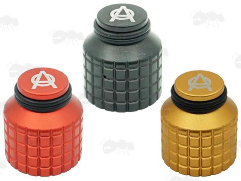 Black, Red and Gold Anodised Metal Thread Protector Caps for HPA Tanks and CO2 Cylinder Regulators