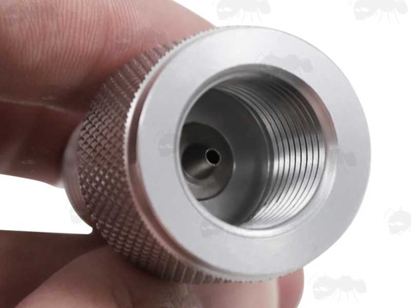Inner Thread View of The Silver 88g Co2 Capsule to M16x1.5mm Thread Adapters for AirSource Airguns