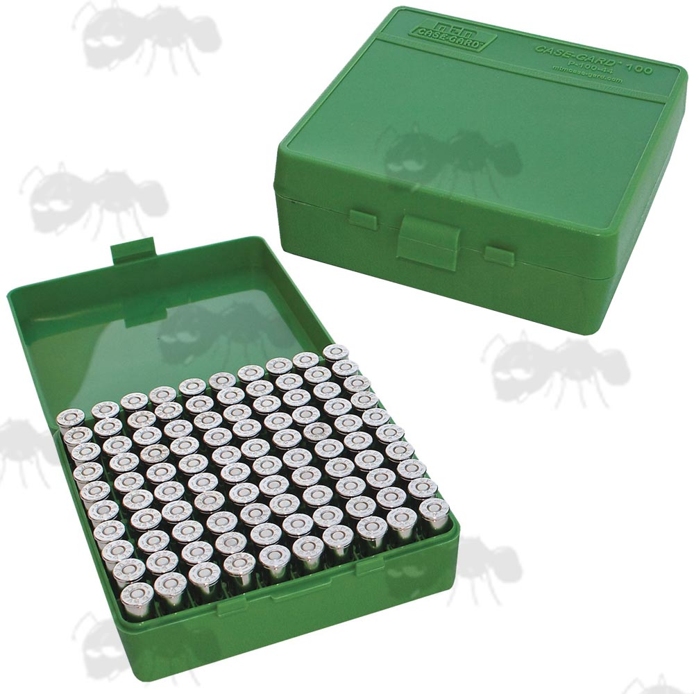 MTM P-100 Hard Green Plastic Ammo Box for .44 Caliber Rounds