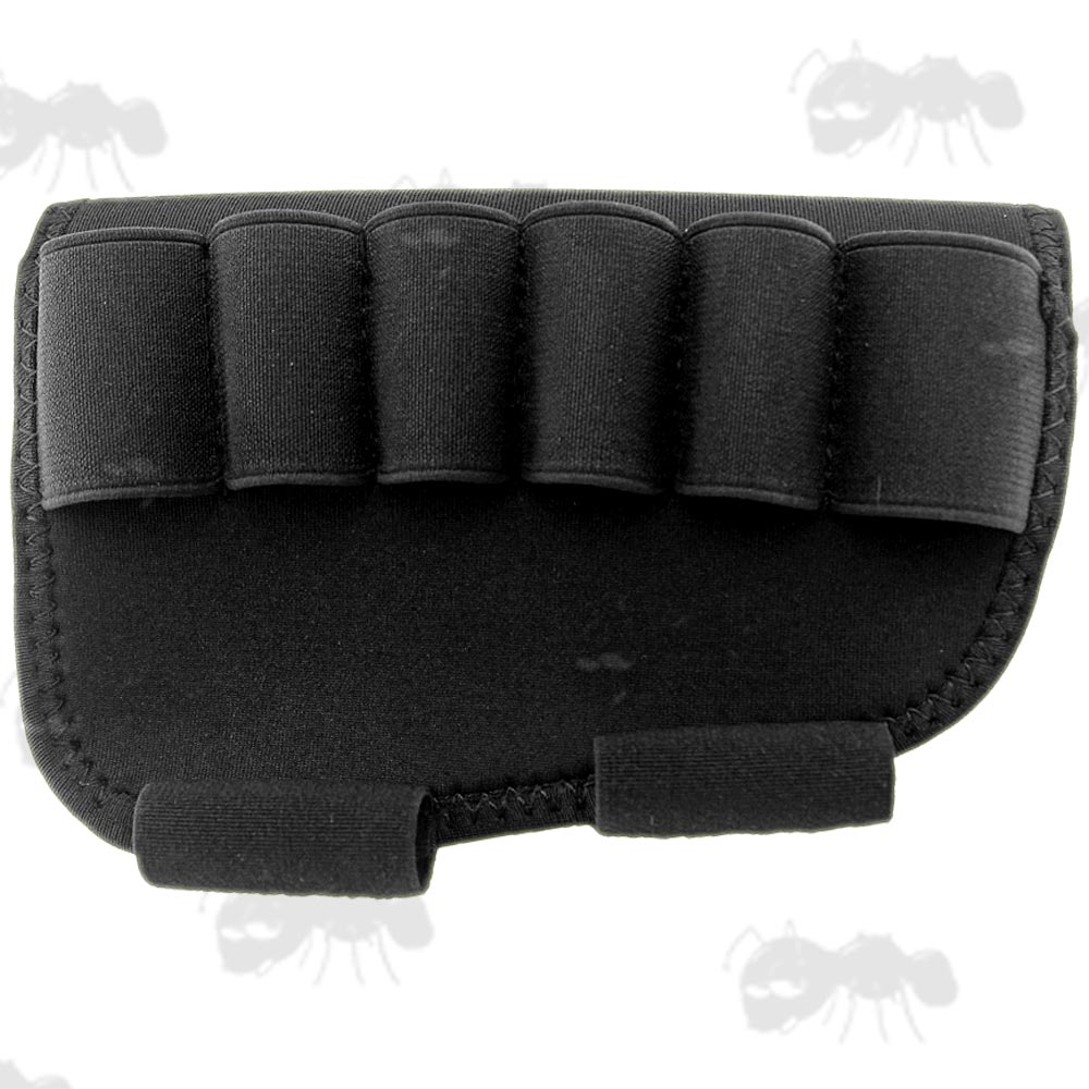 Black Neoprene Shotgun Buttstock Cover with Six Elastic Loop Cartridge Holders