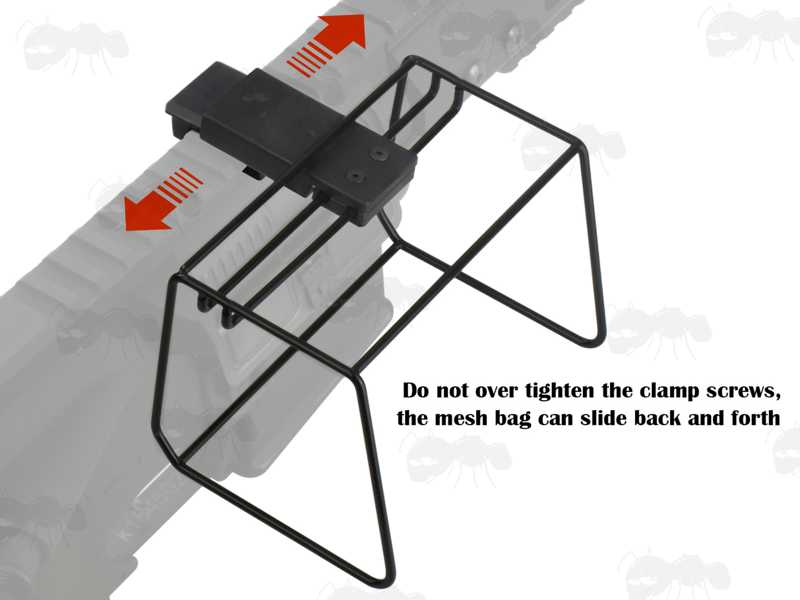 Rifle Brass Catching Box Frame with Adjustable Handguard Rail Mount Fitting and Base Mount Shown Fitted to Rail