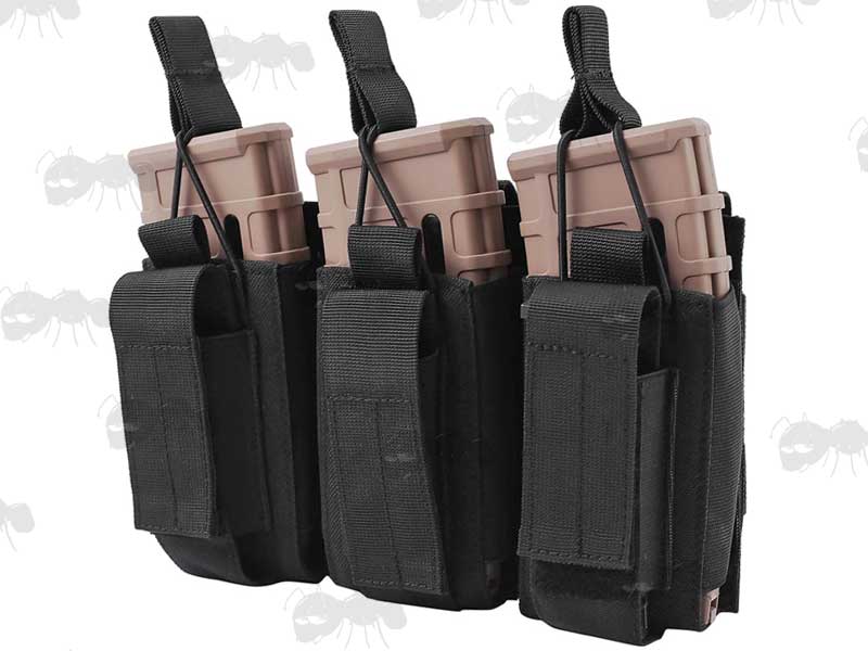 Black Canvas Triple Magazine MOLLE Pouch with Magazines