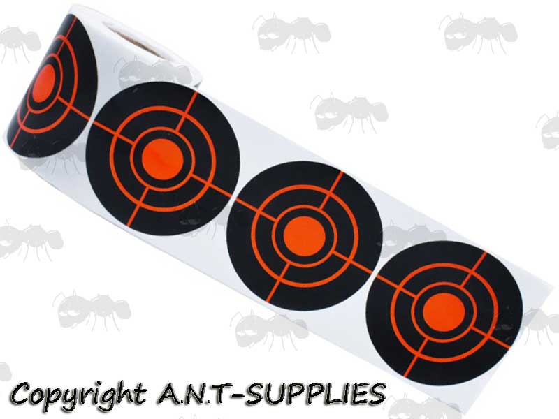 Roll of 100 Circular Self Adhesive Reactive Red and Black Paper Shooting Target with Full Circle Bullseye