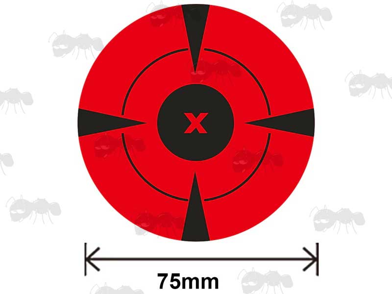 Roll of 125 Circular Self Adhesive Reactive Red and Black Paper Shooting Target with Cross and Circle Bullseye