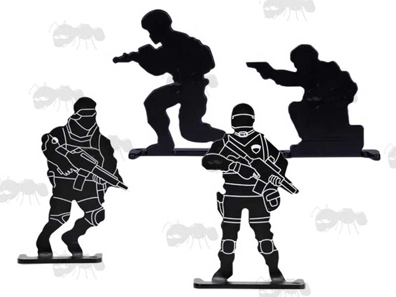 Four Black Airsoft Knock Down Target Army Men