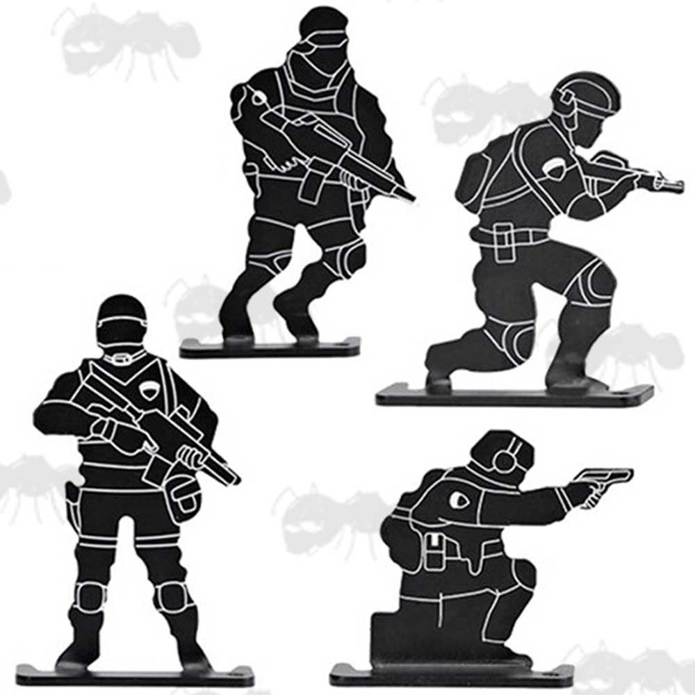 4 Black Airsoft Knock Down Target Army Men