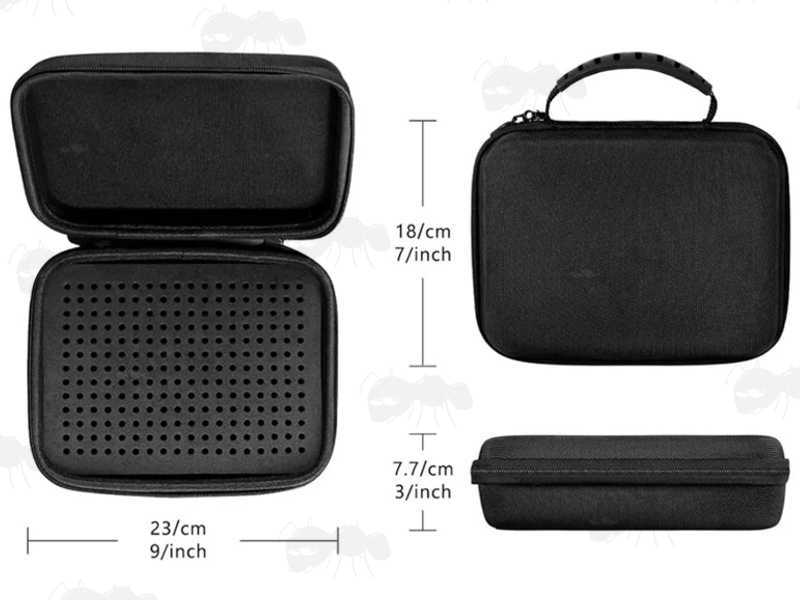 Dimensions of the The Black Canvas Gun Ammo Case with Foam Insert Trays for 468 x .22 Calibre Cartridges