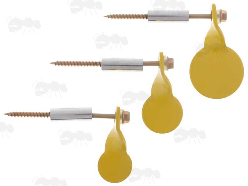25mm, 30mm and 40mm Diameter Stainless Steel Yellow Spinning Disc Targets with Hex Head Screws and Spacers