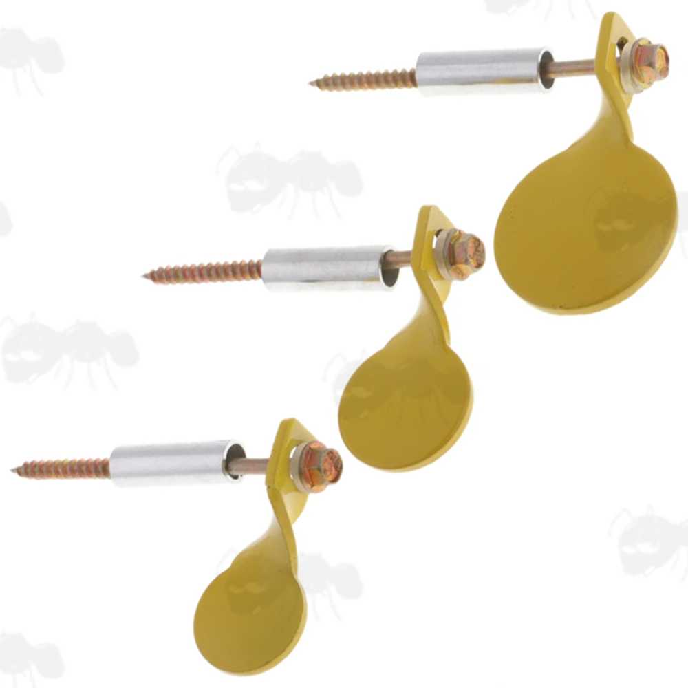 25mm, 30mm and 40mm Diameter Stainless Steel Yellow Spinning Disc Targets with Hex Head Screws and Spacers