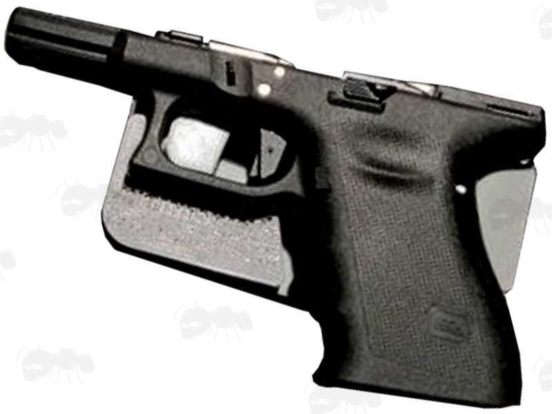 All Black Glock Handgun Frame Disassembly Bench Block, Shown with Glock Polymer Frame