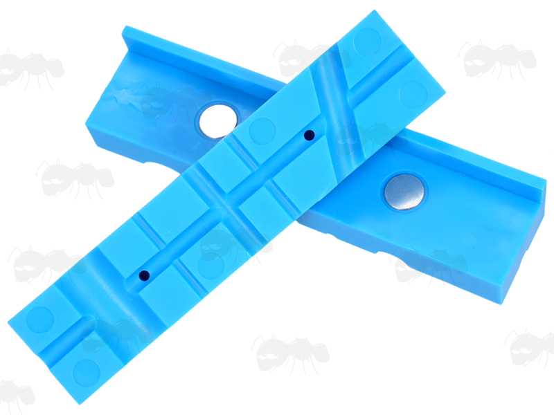 Pair of Blue 5.5 Inch Long Soft Jaw Plates with Magnets for Gunsmiths Workbench Vice