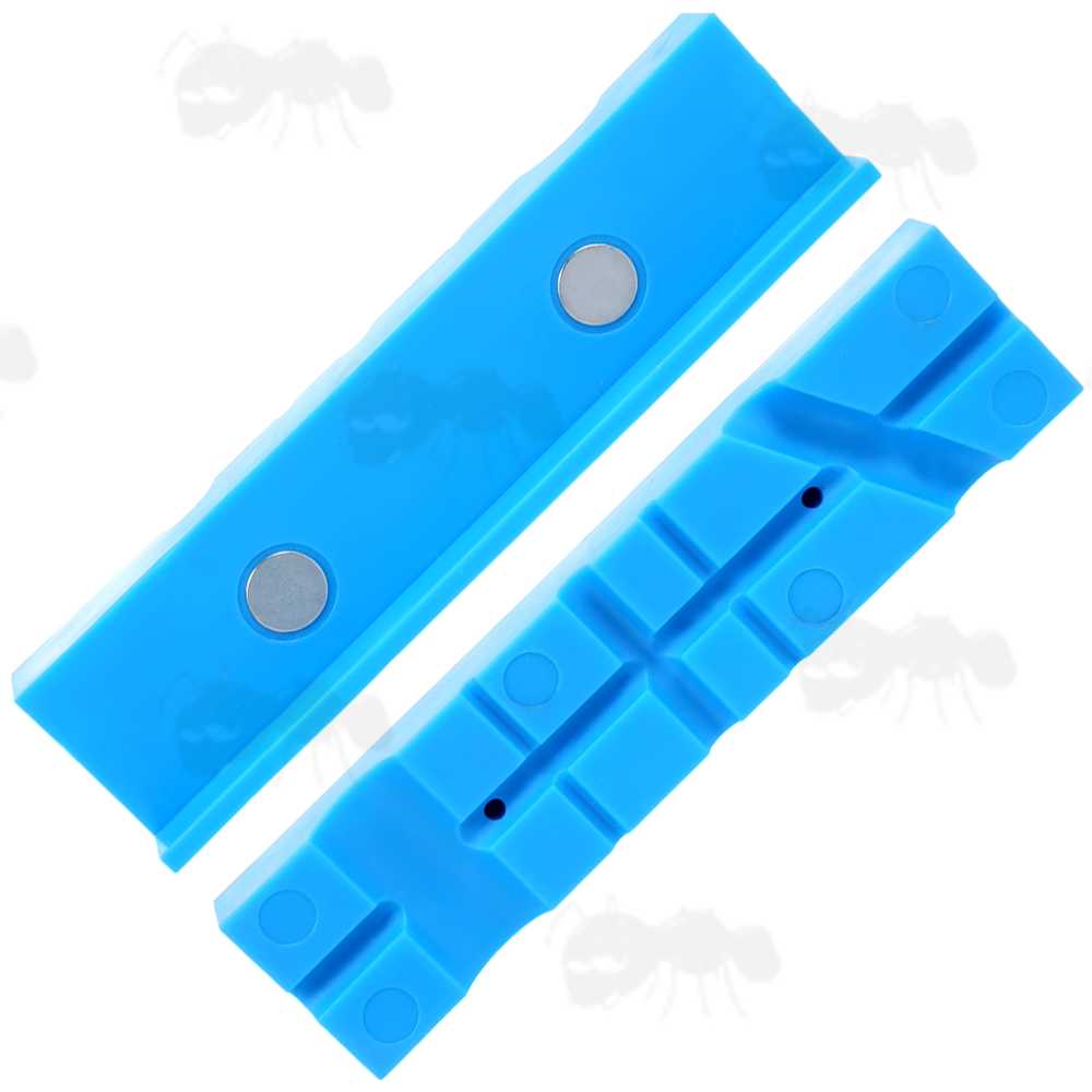 Pair of Blue 5.5 Inch Long Soft Jaw Plates with Magnets for Gunsmiths Workbench Vice