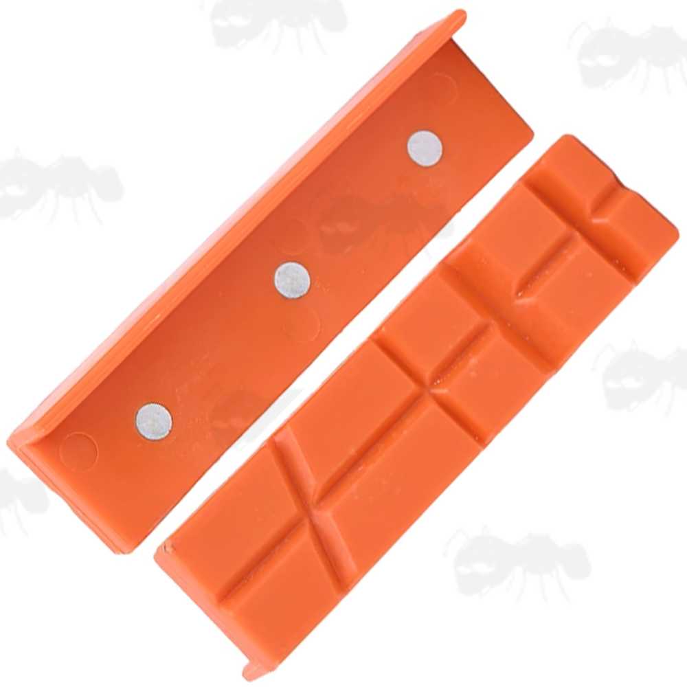 Pair of Orange 4 Inch Long Soft Jaw Plates with Magnets for Gunsmiths Workbench Vice