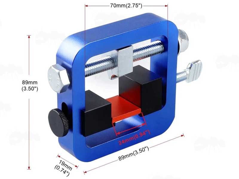 Dimensions of The Blue Anodised Universal Pistol Rear Sight Windage Adjuster Tool