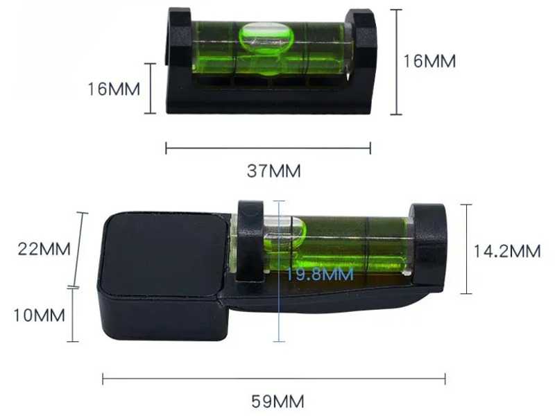 Dimensions Shown of The Pair of Gunsmiths Magnetic Base Rifle Scope Bubble Spirit Levels