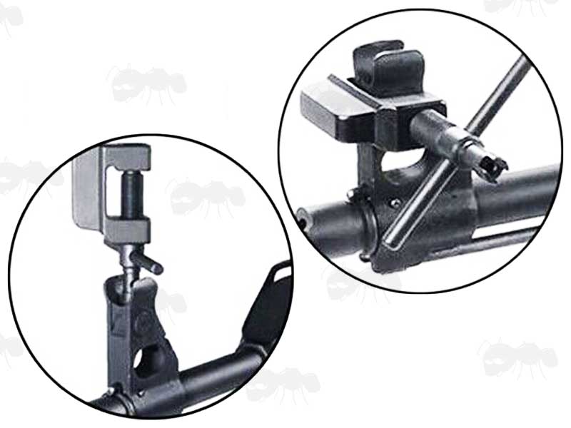AK / SKS Front Sight Adjustment Tool Clamp, Shown in Use Adjusting The Elevation and Windage