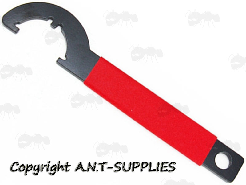 Compact Steel M4 Rifle Series Buttstock Castle Locking Nut Wrench with Red Plastic Coated Grip
