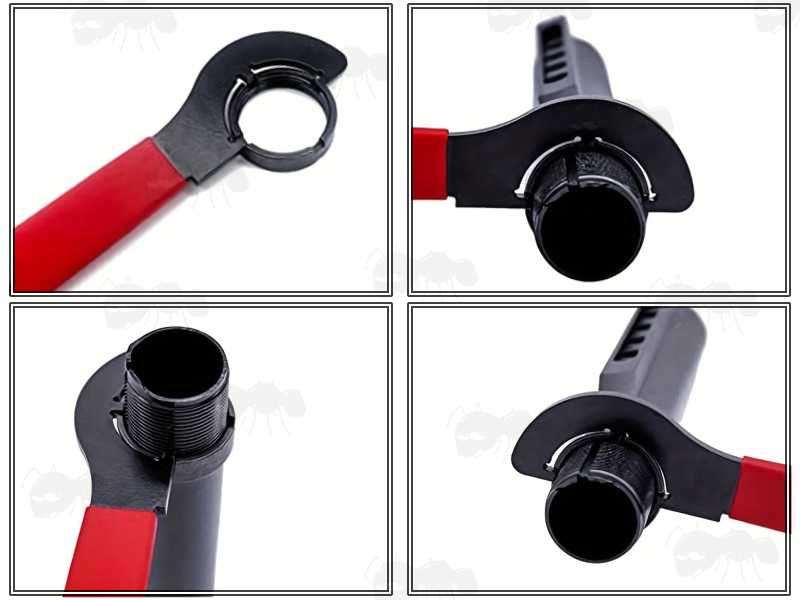 Slimline Steel M4 Rifle Series Buttstock Castle Locking Nut Wrench with Red Plastic Coated Grip in Use