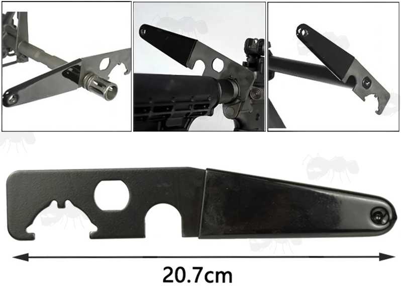 Compact Steel M4 Rifle Series Buttstock / Delta Ring Wrench with Plastic Coated Grip, Shown in Use