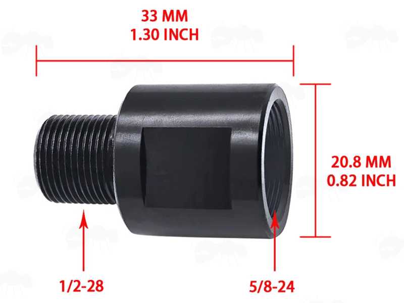 Dimensions of The Steel Heavy-Duty 5/8x24 UNEF To 1/2x28 UNEF Threaded Rifle Barrel Adapter