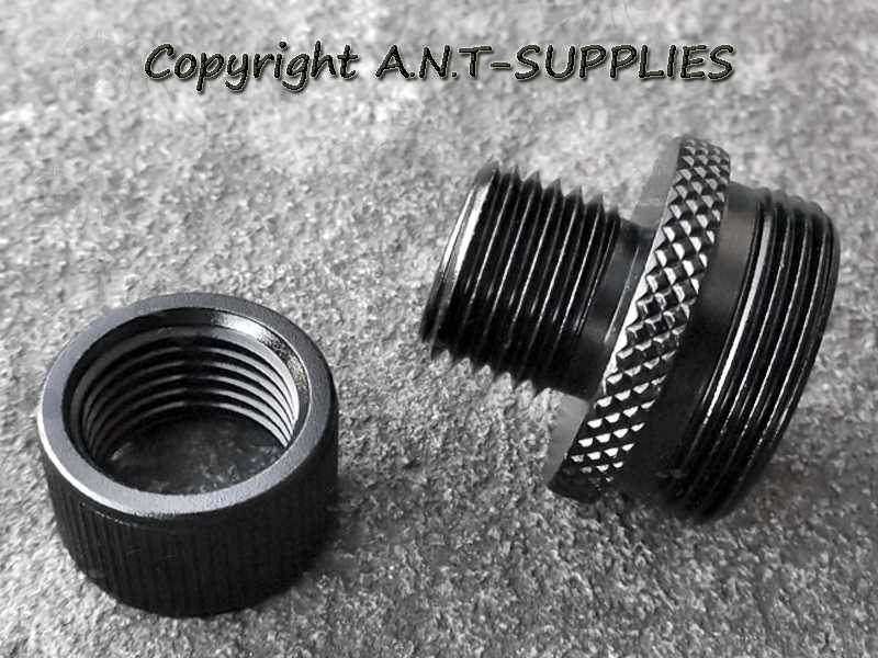 Black Anodised Alloy M20x1 To 1/2x20 TPI Threaded Muzzle Adapter with Thread Guard Removed