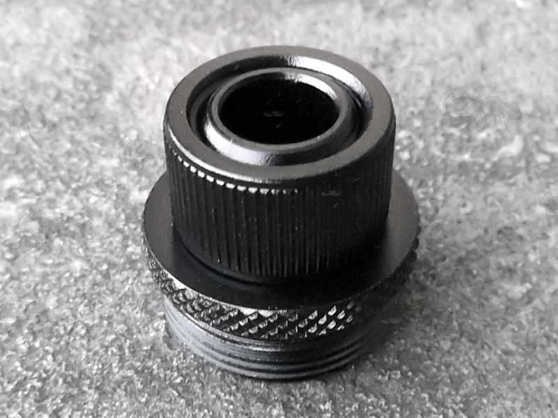 Black Anodised Alloy M20x1 To 1/2x20 TPI Threaded Muzzle Adapter with Thread Guard Fitted