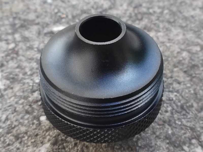External Thread View of The Black Anodised Alloy M27x1 To 1/2x20 TPI Threaded Muzzle Adapter