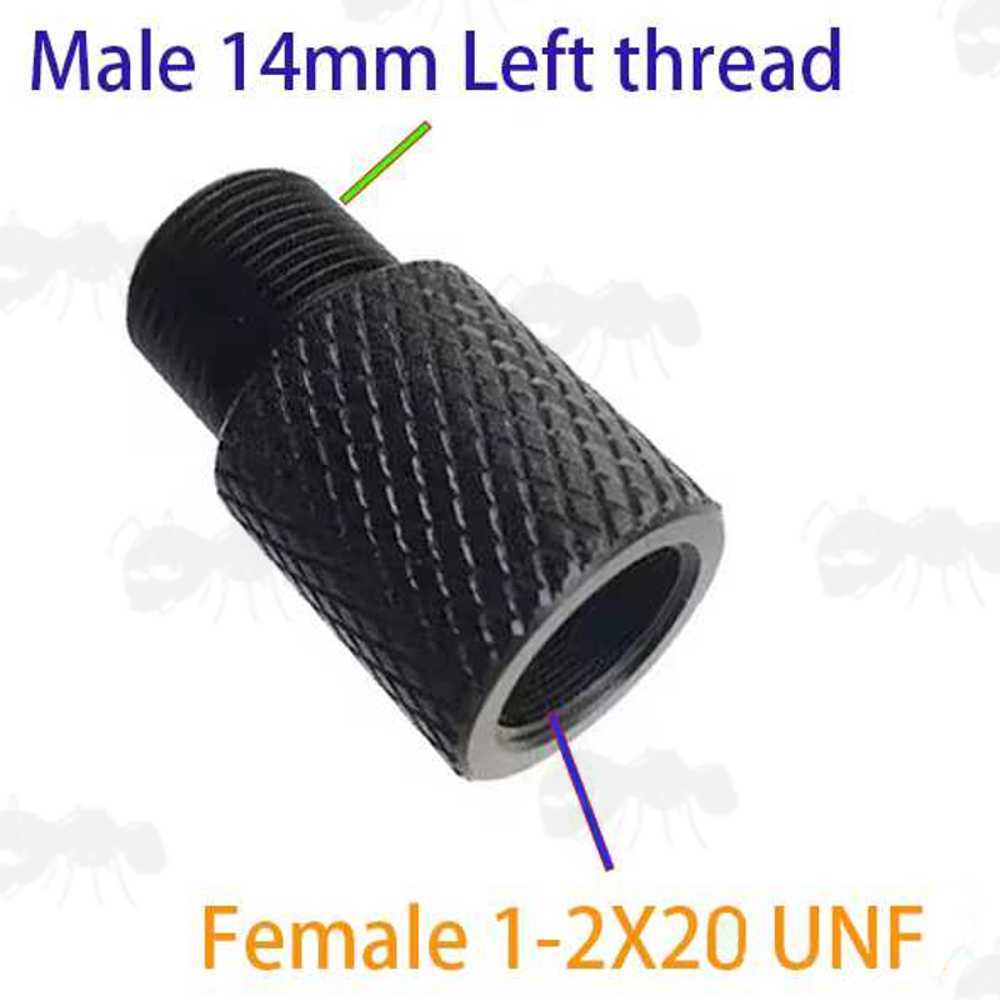 Black 1/2x20 UNF Thread To M14x1mm Left Hand Threaded Rifle Muzzle Adapter