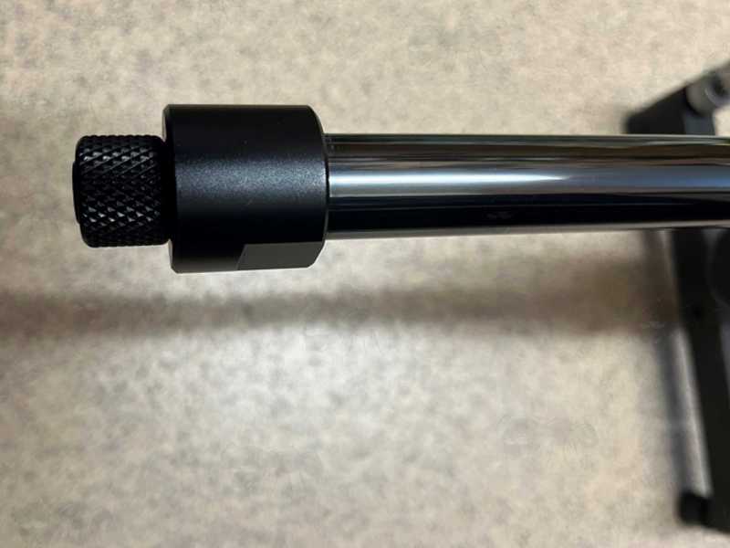 1/2x20 TPI Rifle Barrel Silencer Thread Adapter for 19mm Barrel Diameter, with Thread Guard Fitted, Shown on an Air Arms Prosport Rifle