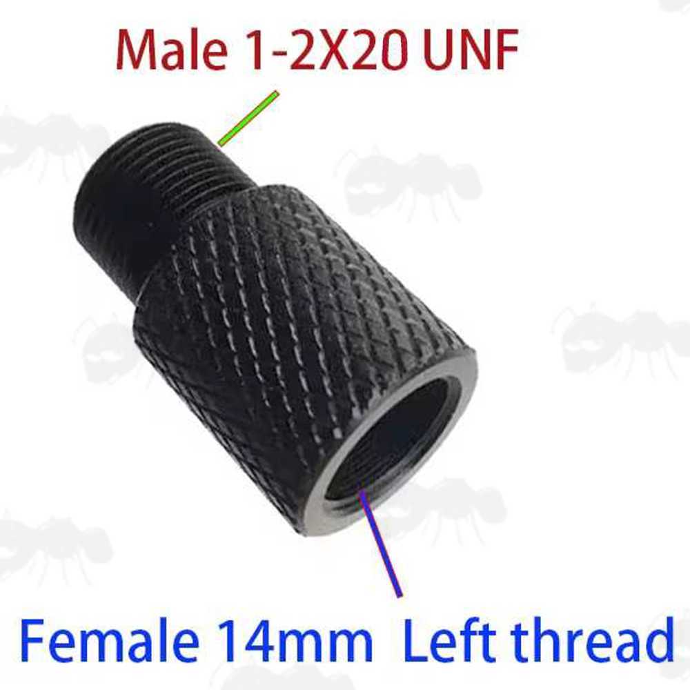 Black M14x1mm Left Hand Thread To 1/2x20 UNF Threaded Rifle Muzzle Adapter