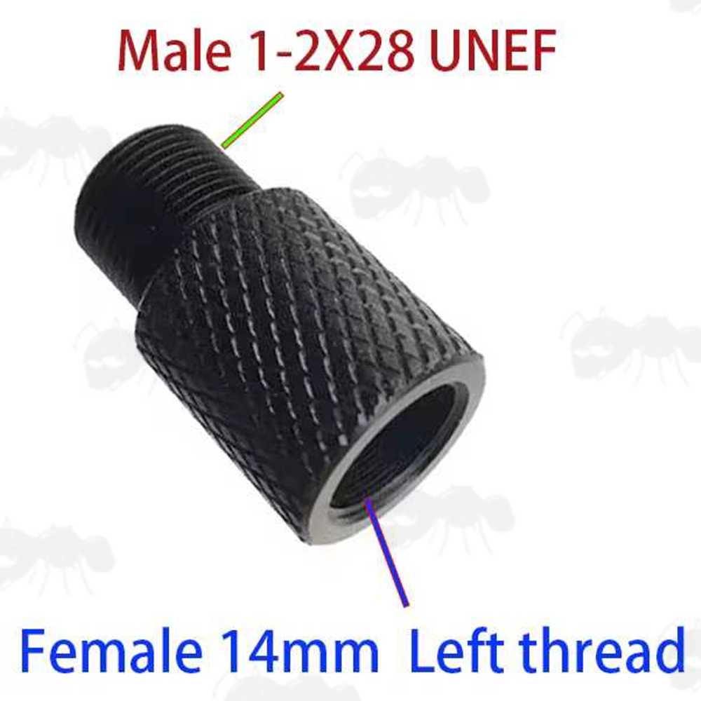 Black M14x1mm Left Hand Thread To 1/2x28 UNEF Threaded Rifle Muzzle Adapter
