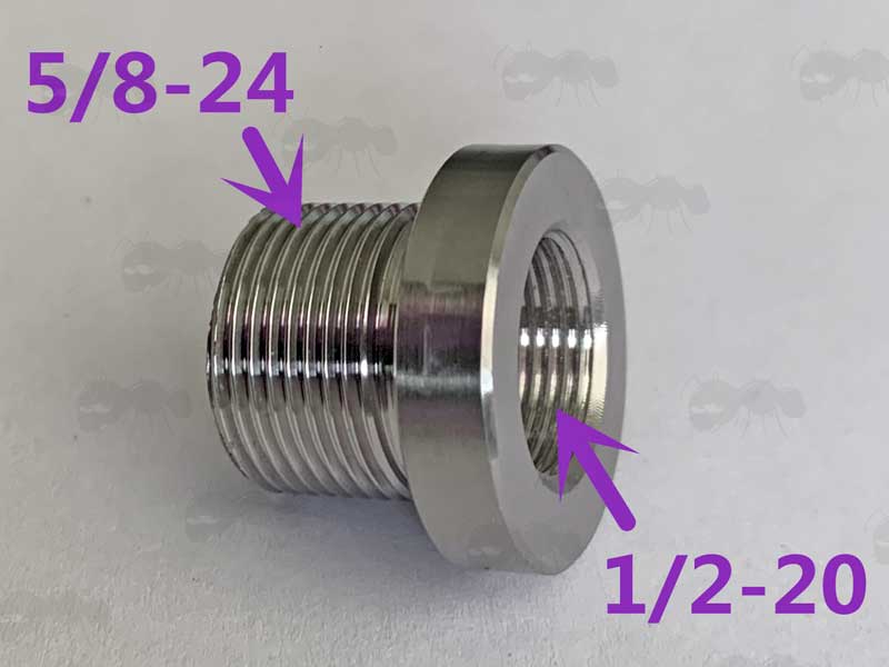 Stainless Steel 1/2x20 TPI To 5/8x24 TPI Threaded Muzzle Adapter